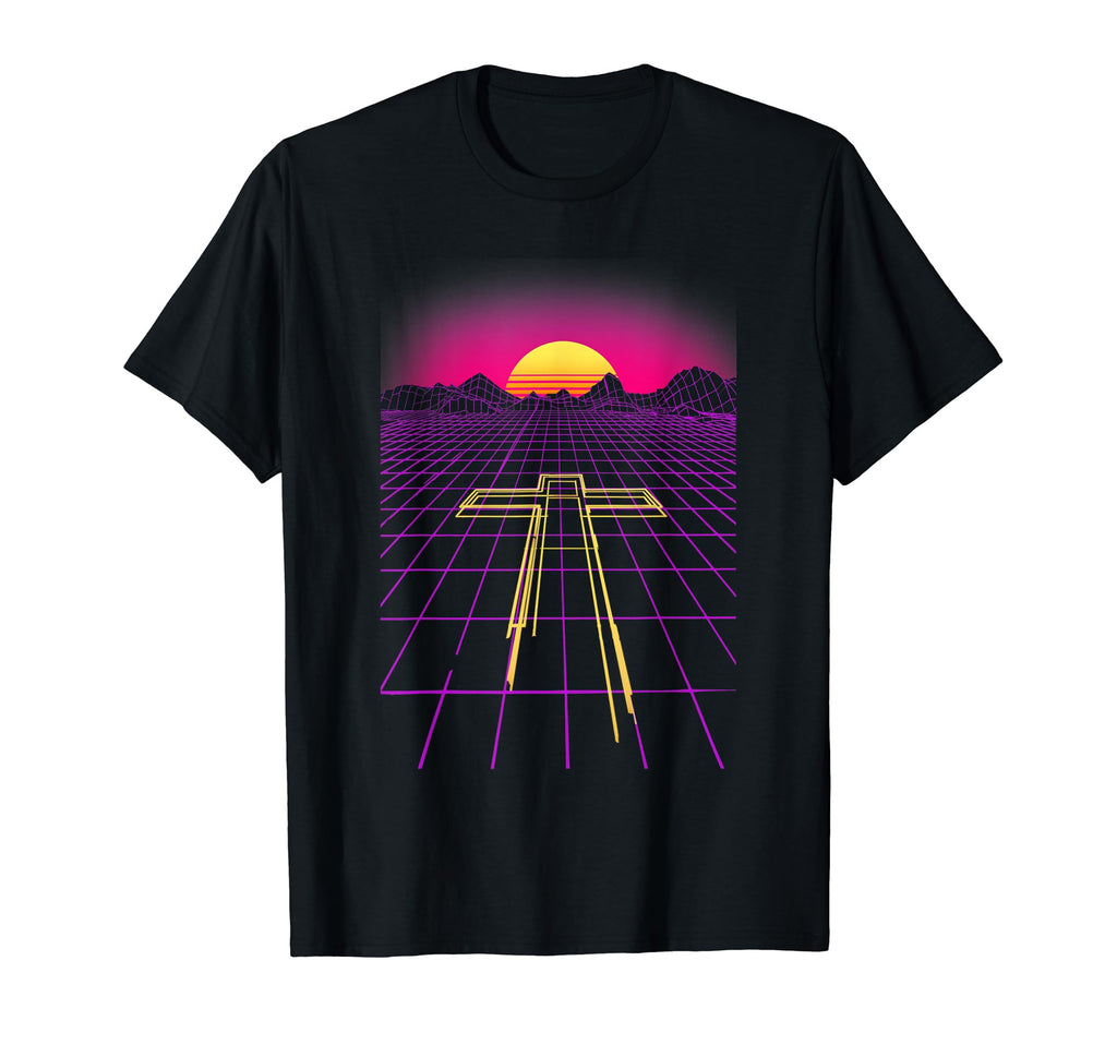 80S Synthwave Cross Neon Outrun Christwave T-Shirt - Novelty Apparel Unisex - T-Shirt, Sweatshirt, Hoodie