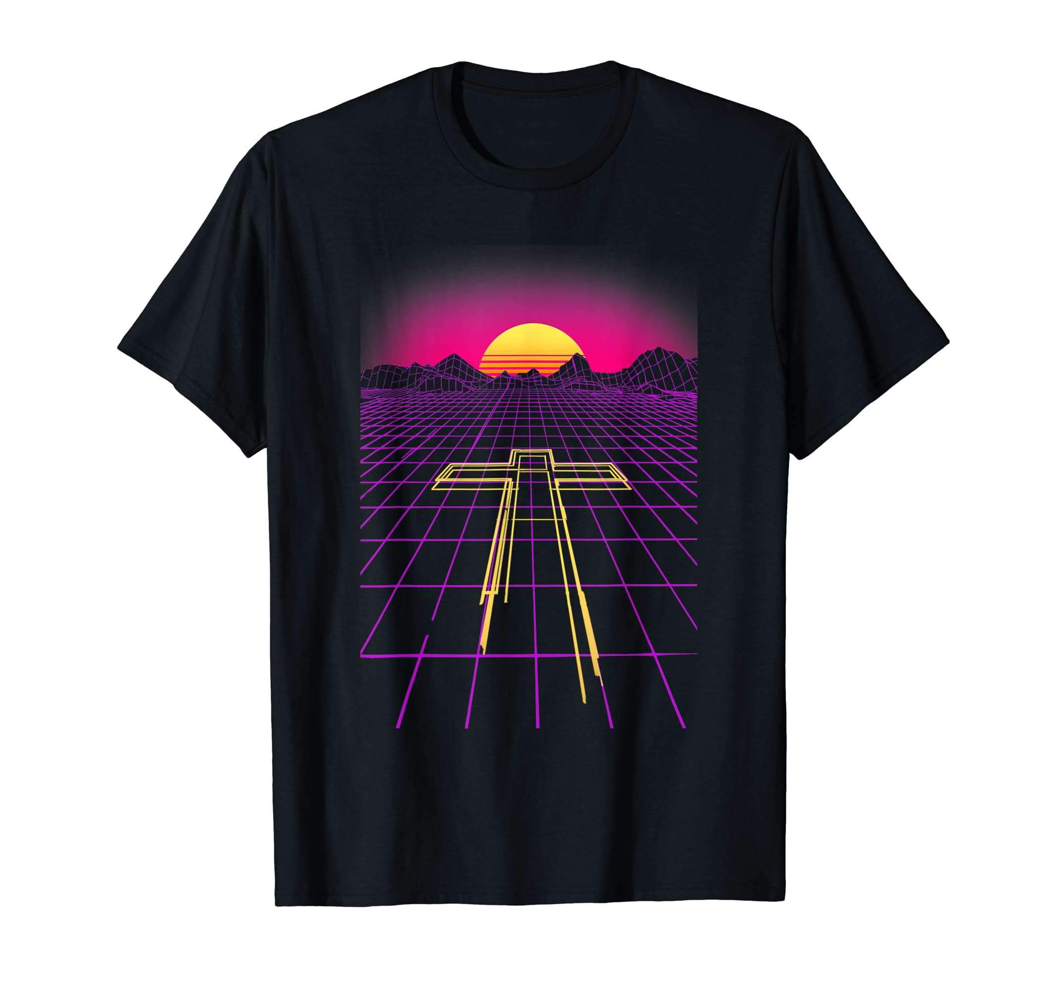 80S Synthwave Cross Neon Outrun Christwave T-Shirt - Novelty Apparel Unisex - T-Shirt, Sweatshirt, Hoodie
