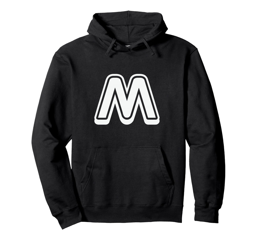 Bold Letter White M Outline Alphabet Hoodie - Aesthetic Graphic for Adults - T-Shirt, Sweatshirt, Hoodie