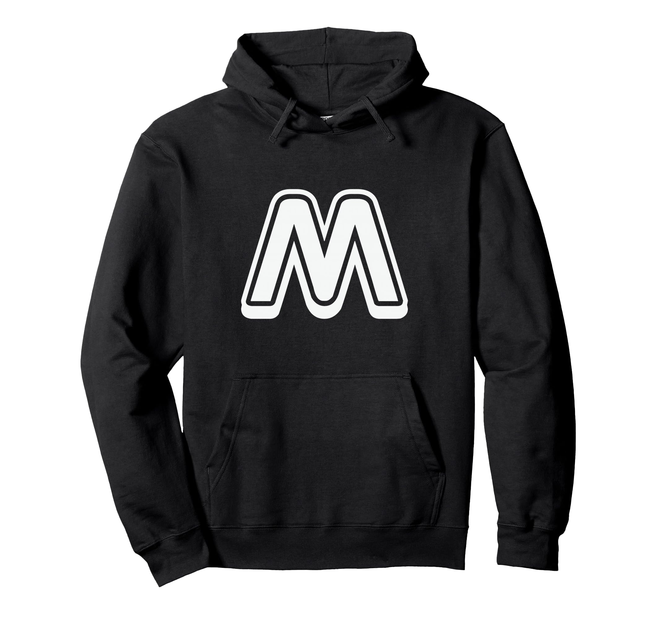 Bold Letter White M Outline Alphabet Hoodie - Aesthetic Graphic for Adults - T-Shirt, Sweatshirt, Hoodie