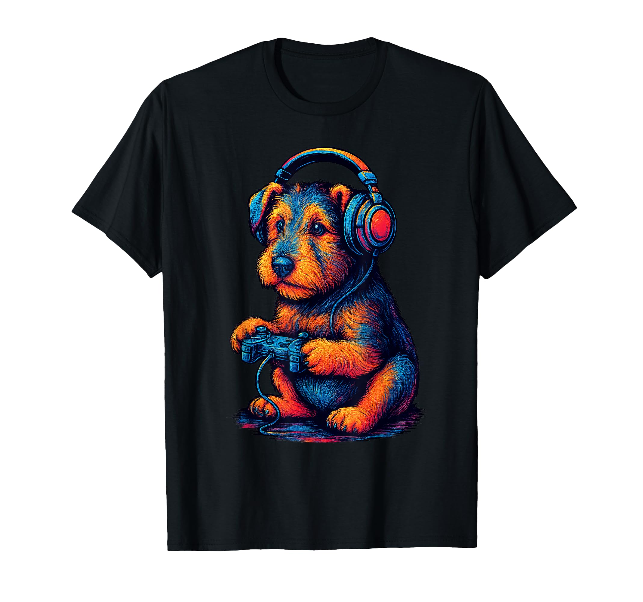 Airedale Terrier Gamer Gaming Dog T-Shirt - Casual Everyday Wear Men Women - T-Shirt, Sweatshirt, Hoodie