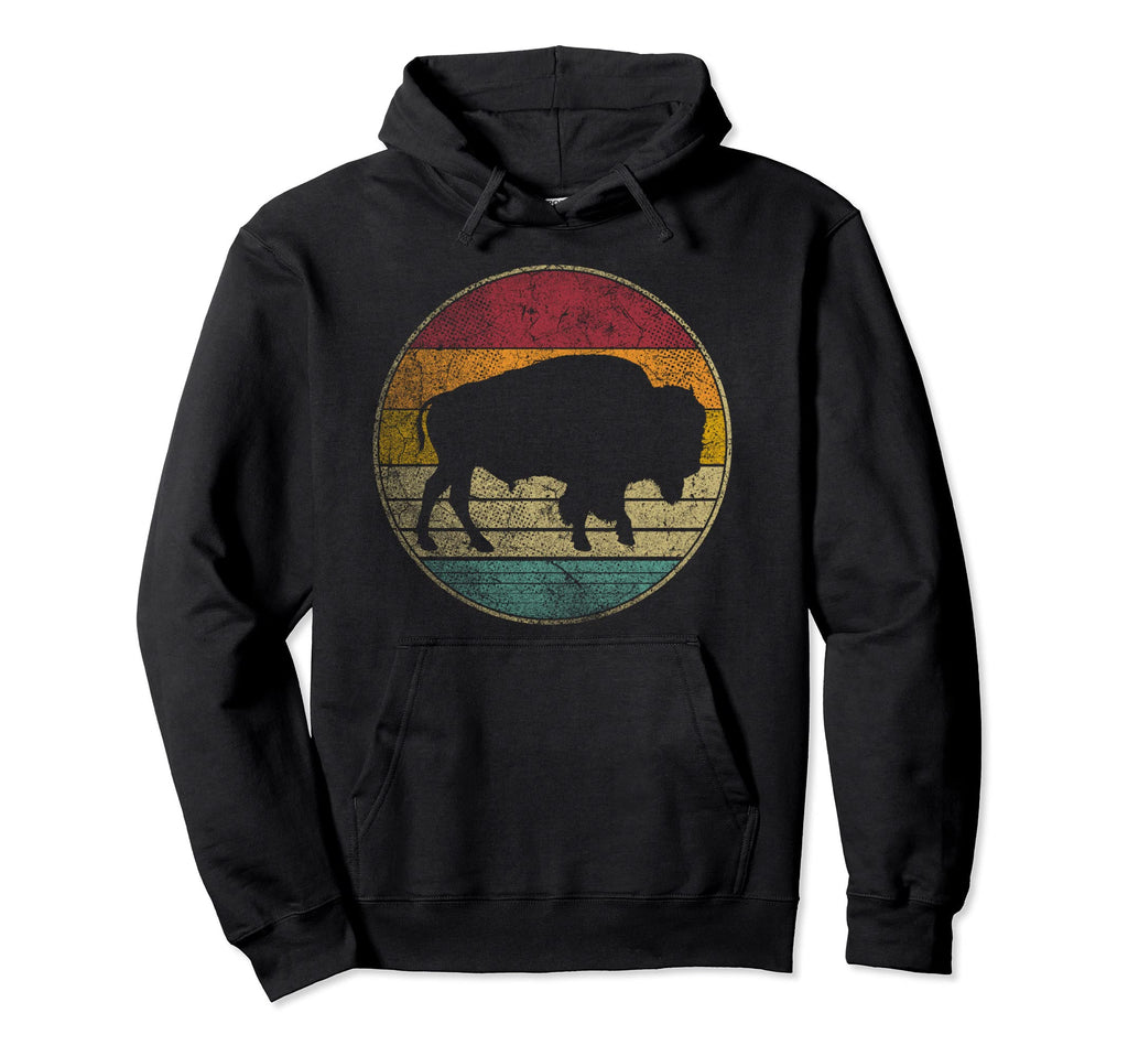 Distressed Silhouette Buffalo Bison Hoodie - Trendy Graphic Men Women - T-Shirt, Sweatshirt, Hoodie