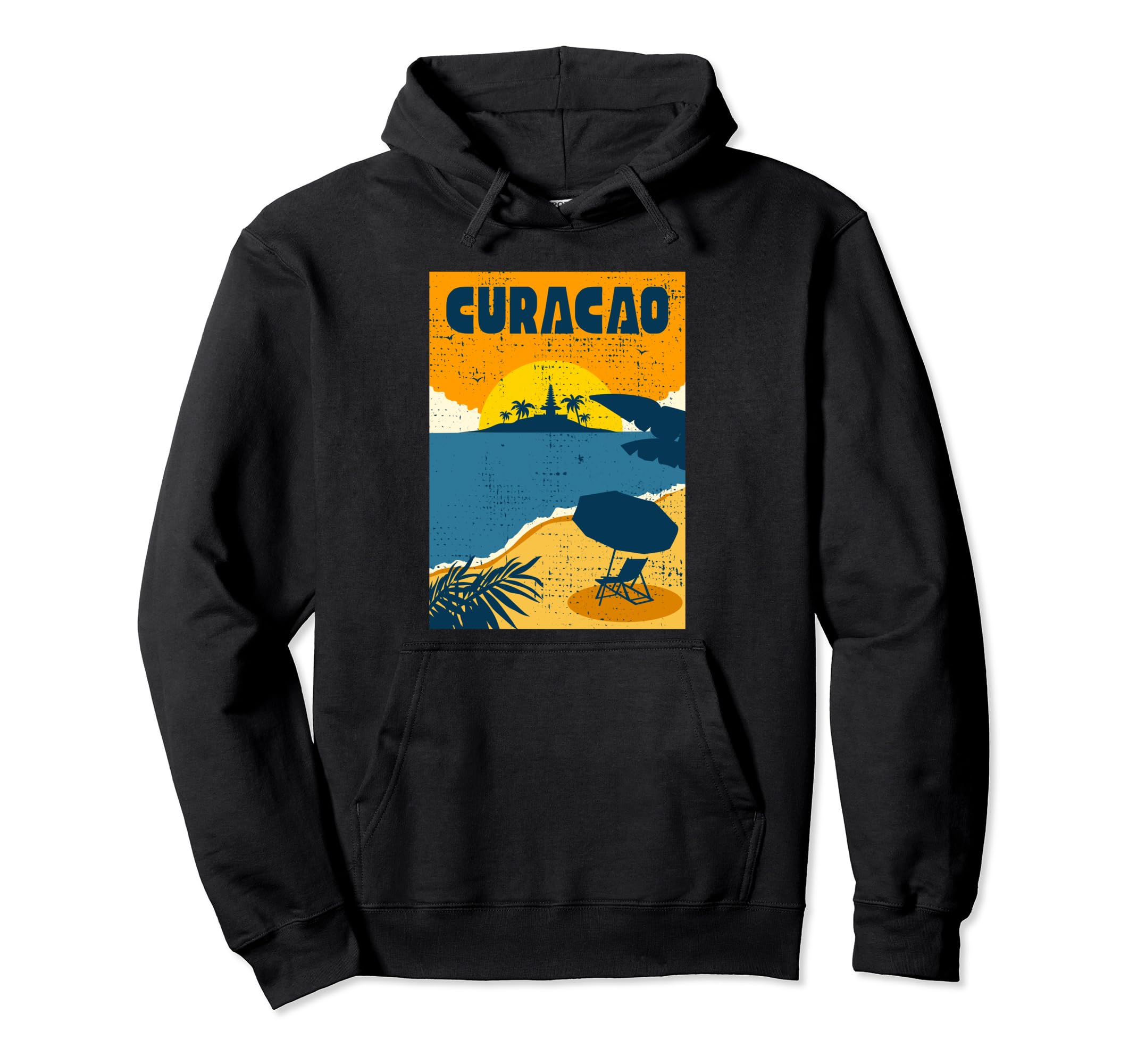 Curacao West Indies Beach Palm Hoodie - Fun Novelty Design for Adults - T-Shirt, Sweatshirt, Hoodie
