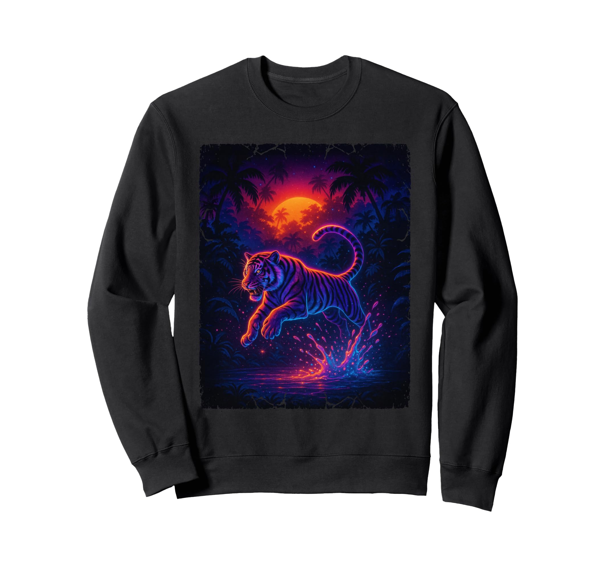 80S Jungle Tiger Vaporwave Aesthetic Sweatshirt - Unique Graphic Men Women - T-Shirt, Sweatshirt, Hoodie