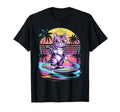 Cat Paddleboarding Sunset 80S Synthwave T-Shirt - Aesthetic Graphic Unisex - T-Shirt, Sweatshirt, Hoodie