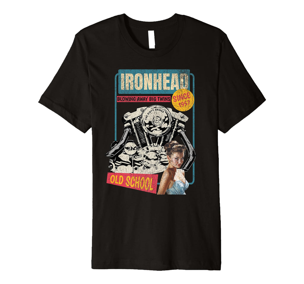 Ironhead Old School Hd Pin Up Motorcycle T-Shirt - Unique Graphic Unisex - T-Shirt, Sweatshirt, Hoodie