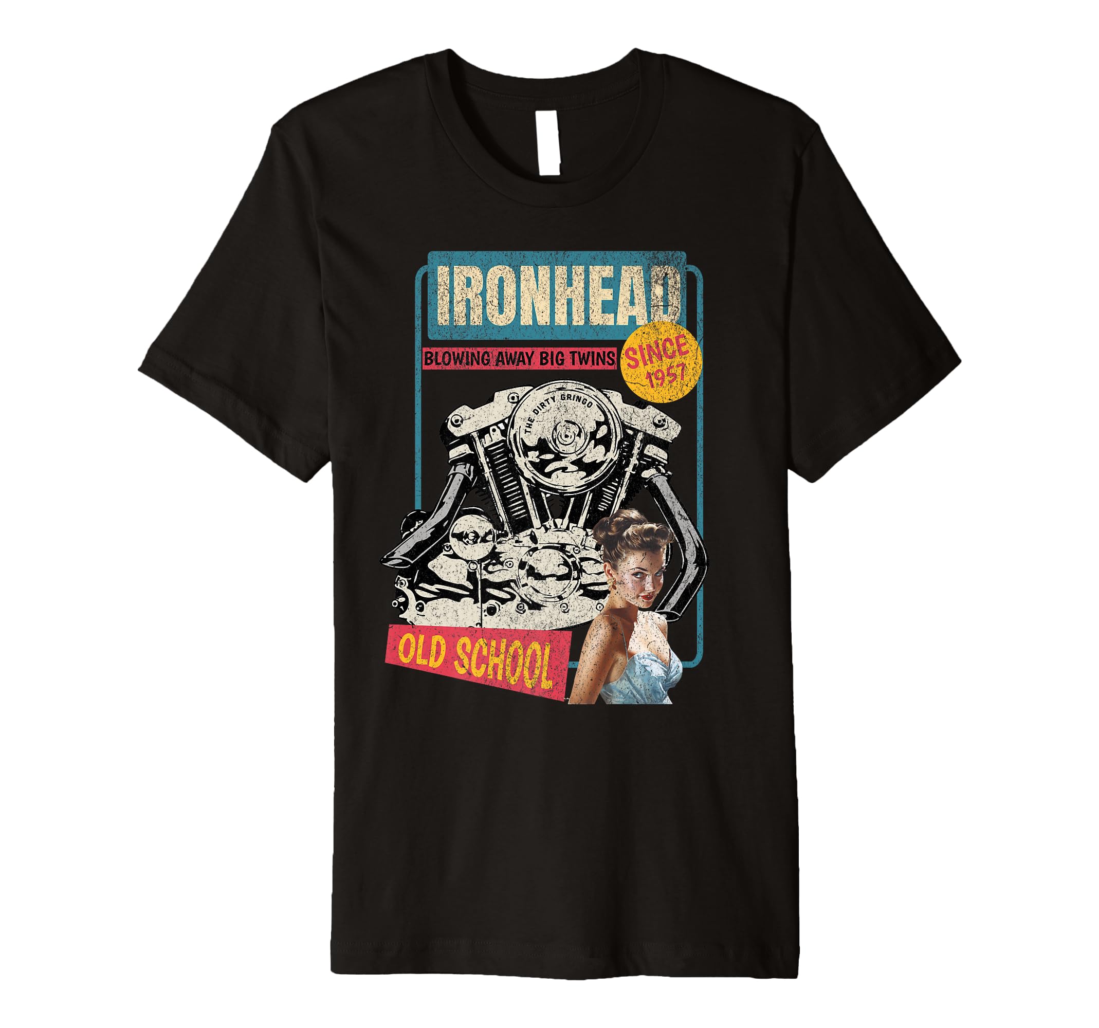 Ironhead Old School Hd Pin Up Motorcycle T-Shirt - Unique Graphic Unisex - T-Shirt, Sweatshirt, Hoodie