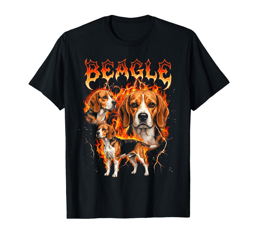 Beagle 80S 90S Heavy Metal Flames T-Shirt - Unique Graphic for Adults - T-Shirt, Sweatshirt, Hoodie