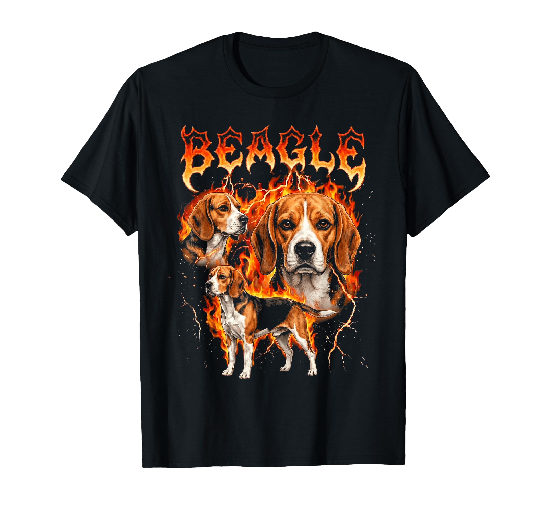 Beagle 80S 90S Heavy Metal Flames T-Shirt - Unique Graphic for Adults - T-Shirt, Sweatshirt, Hoodie