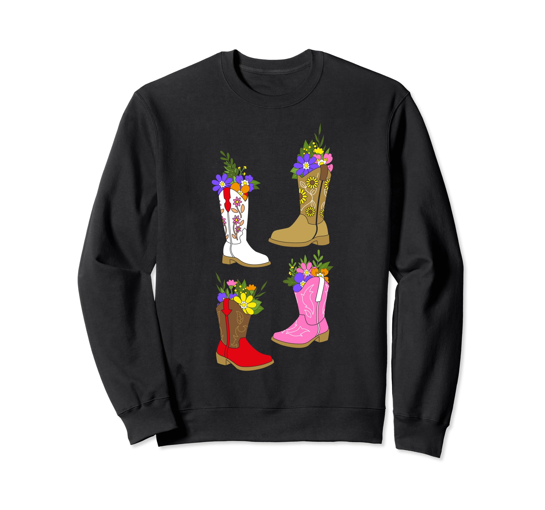 Floral Cowboy Boots Western Sweatshirt - Fun Novelty Design for Adults - T-Shirt, Sweatshirt, Hoodie