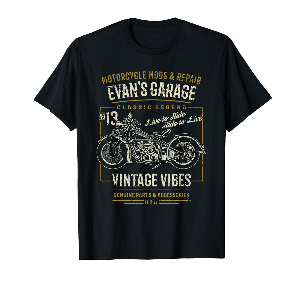 Evans Garage Motorcycle Distressed T-Shirt - Fun Novelty Design for Adults - T-Shirt, Sweatshirt, Hoodie
