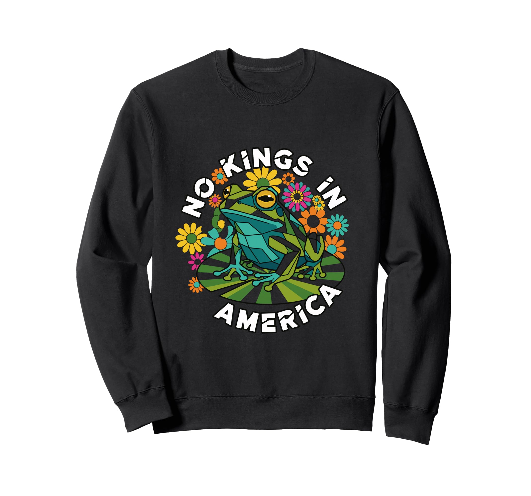 No Kings America Geometric Frog 70S Sweatshirt - Novelty Apparel Men Women - T-Shirt, Sweatshirt, Hoodie