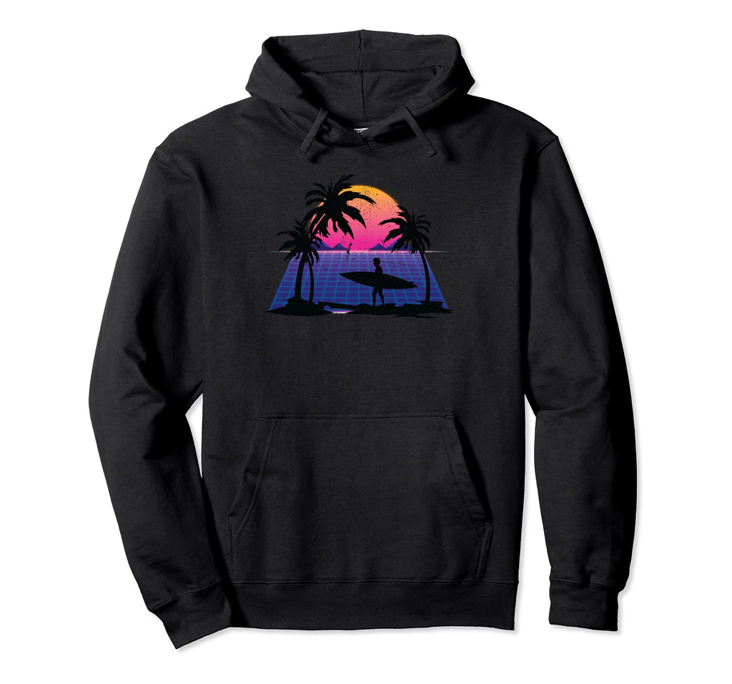 Sunset Palm Trees Vaporwave Surfer Hoodie - Fun Novelty Design for Adults - T-Shirt, Sweatshirt, Hoodie