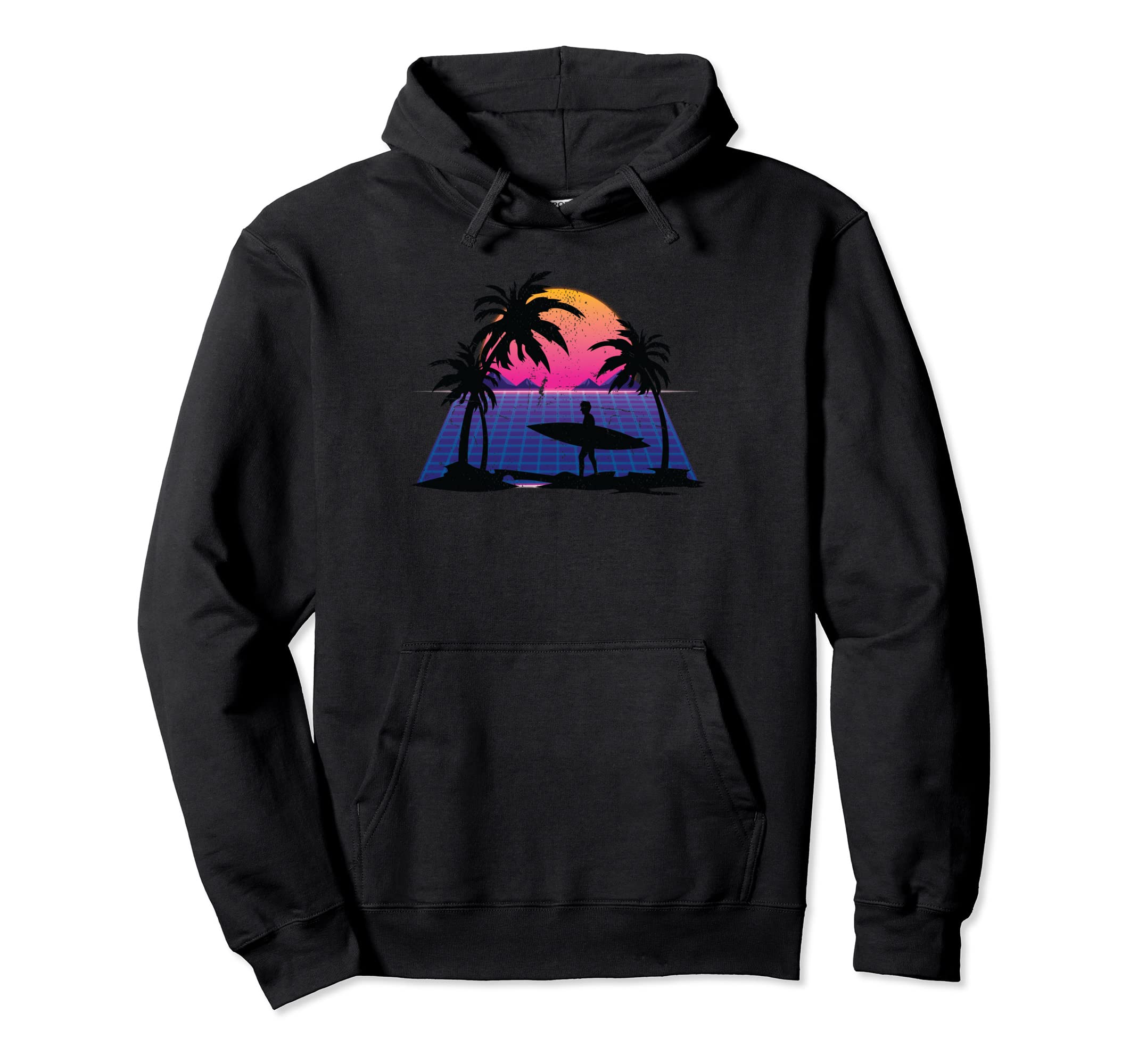 Sunset Palm Trees Vaporwave Surfer Hoodie - Fun Novelty Design for Adults - T-Shirt, Sweatshirt, Hoodie