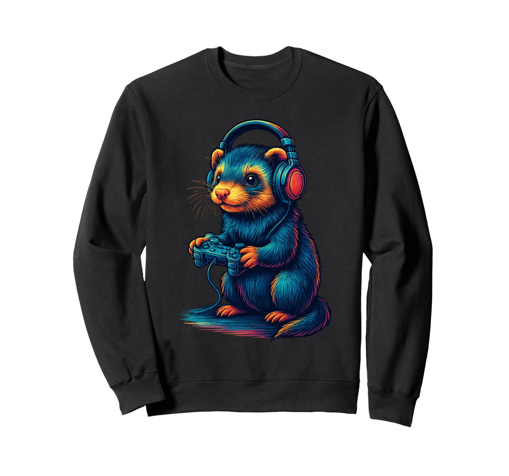 Ferret Gamer Gaming Pet Lover Sweatshirt - Aesthetic Graphic Men Women - T-Shirt, Sweatshirt, Hoodie