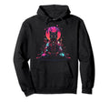 Synthwave Cat Samurai Mediation Hoodie - Minimalist Print for Adults - T-Shirt, Sweatshirt, Hoodie