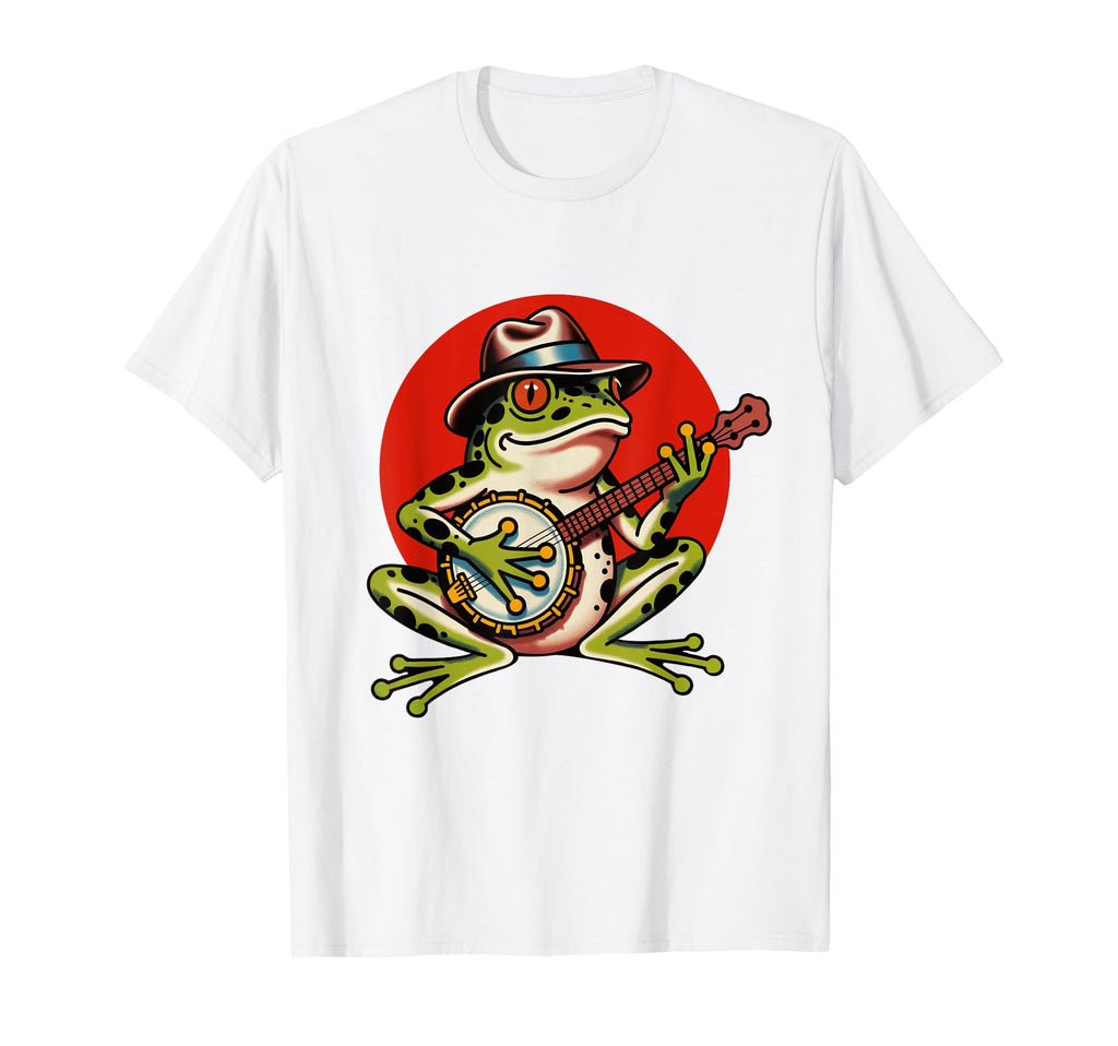 Frog Banjo Tattoo Flash American Tattoos T-Shirt - Minimalist Print Unisex - T-Shirt, Sweatshirt, Hoodie
