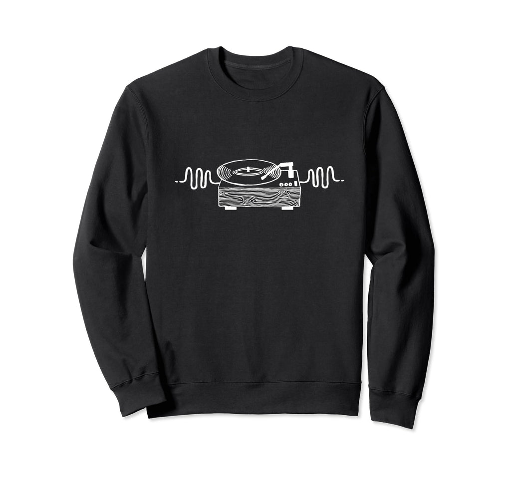 Vinyl Record Player Wood Grain Sweatshirt - Fun Novelty Design for Adults - T-Shirt, Sweatshirt, Hoodie