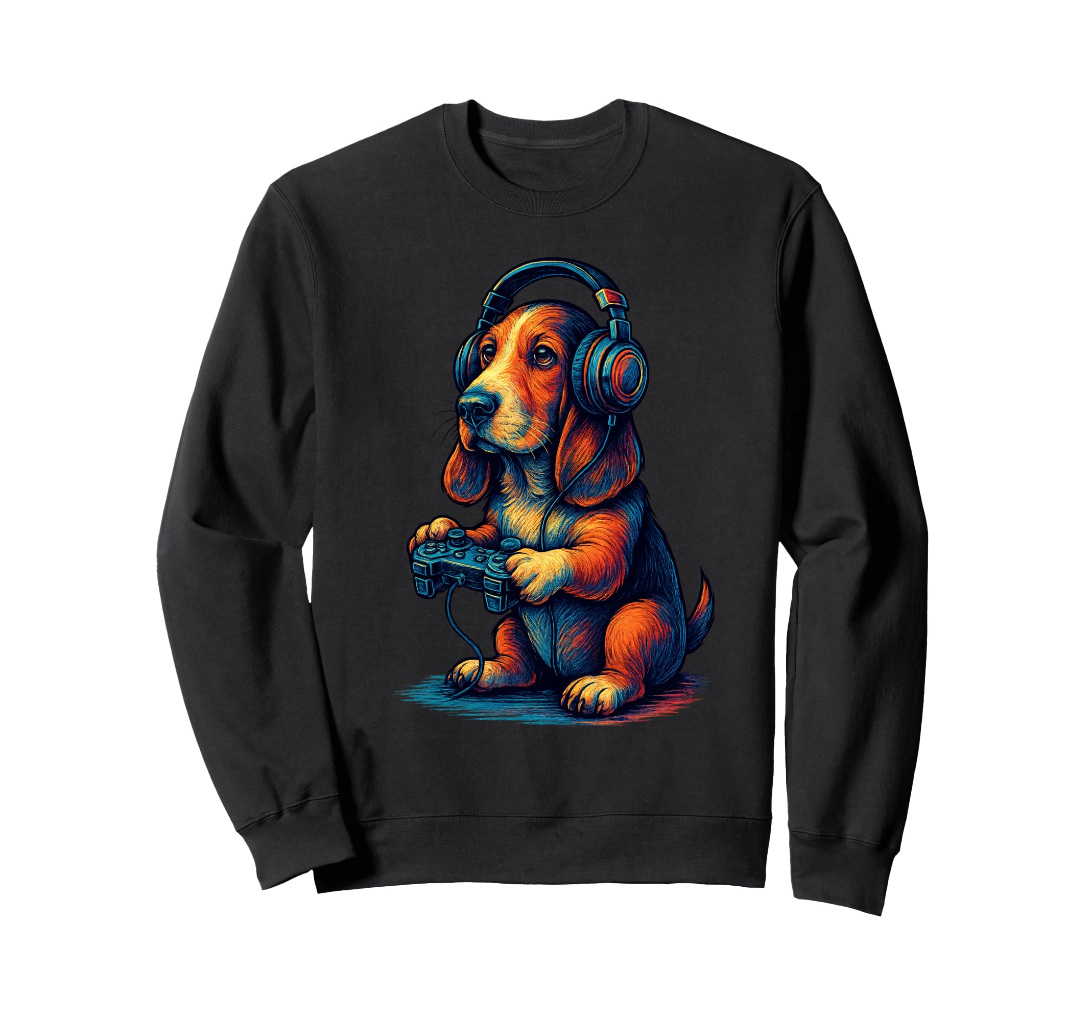 Basset Hound Gamer Gaming Dog Lover Sweatshirt - Novelty Apparel for Adults - T-Shirt, Sweatshirt, Hoodie