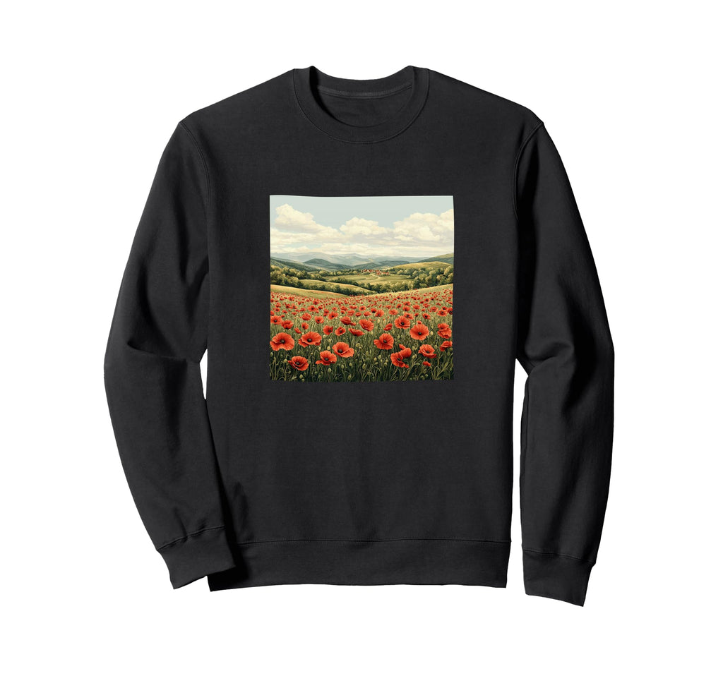 Countryside Poppies Landscape Sweatshirt - Minimalist Print Unisex - T-Shirt, Sweatshirt, Hoodie