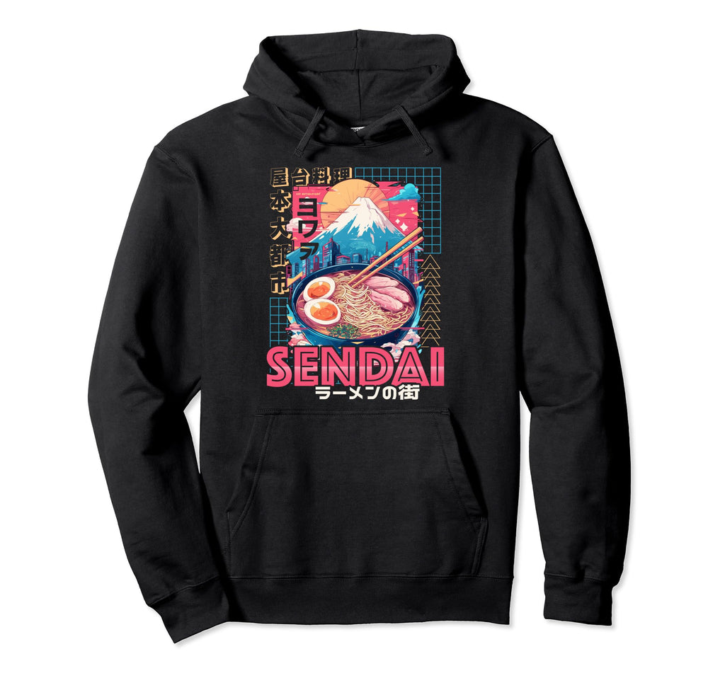 Sendai City 80S Synthwave Ramen Bowl Hoodie - Fun Novelty Design Men Women - T-Shirt, Sweatshirt, Hoodie