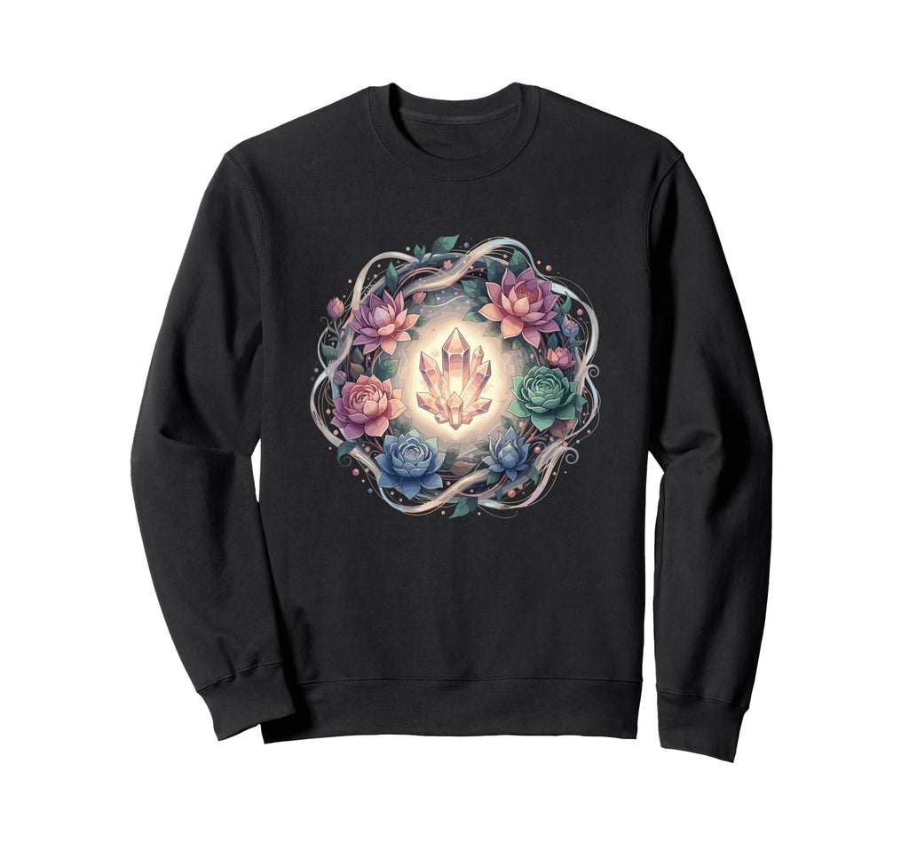Radiant Healing Crystal Lotus Sweatshirt - Graphic Print for Adults - T-Shirt, Sweatshirt, Hoodie