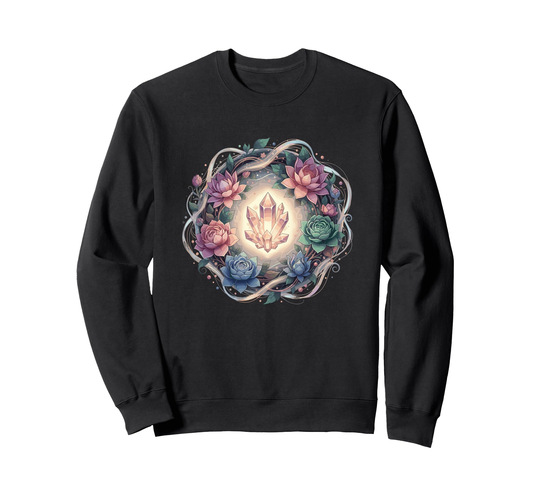 Radiant Healing Crystal Lotus Sweatshirt - Graphic Print for Adults - T-Shirt, Sweatshirt, Hoodie