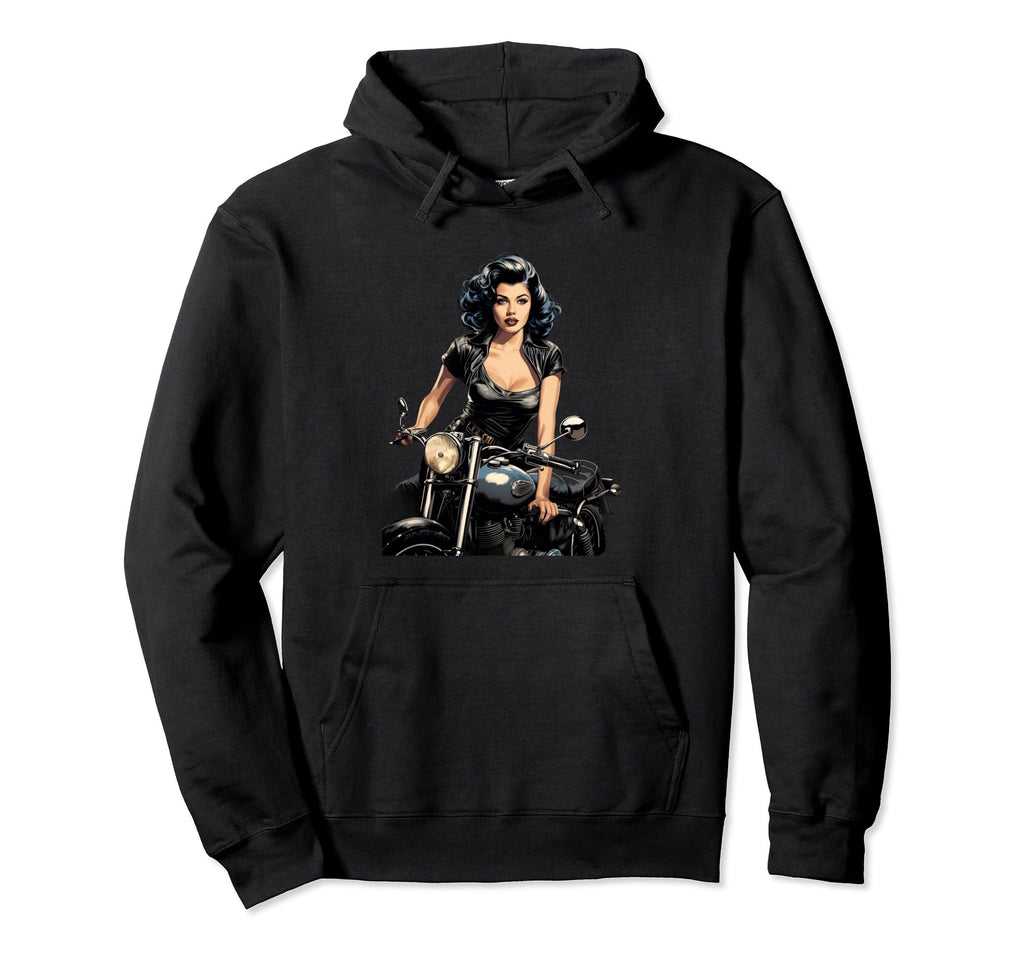 Pinup Biker Motorcycle Rider Hoodie - Minimalist Print for Adults - T-Shirt, Sweatshirt, Hoodie
