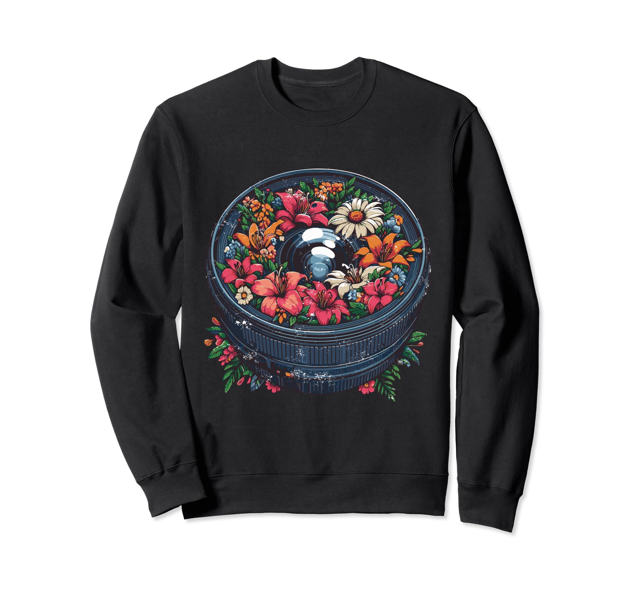 Floral Lens Music And Flower Sweatshirt - Minimalist Print Men Women - T-Shirt, Sweatshirt, Hoodie