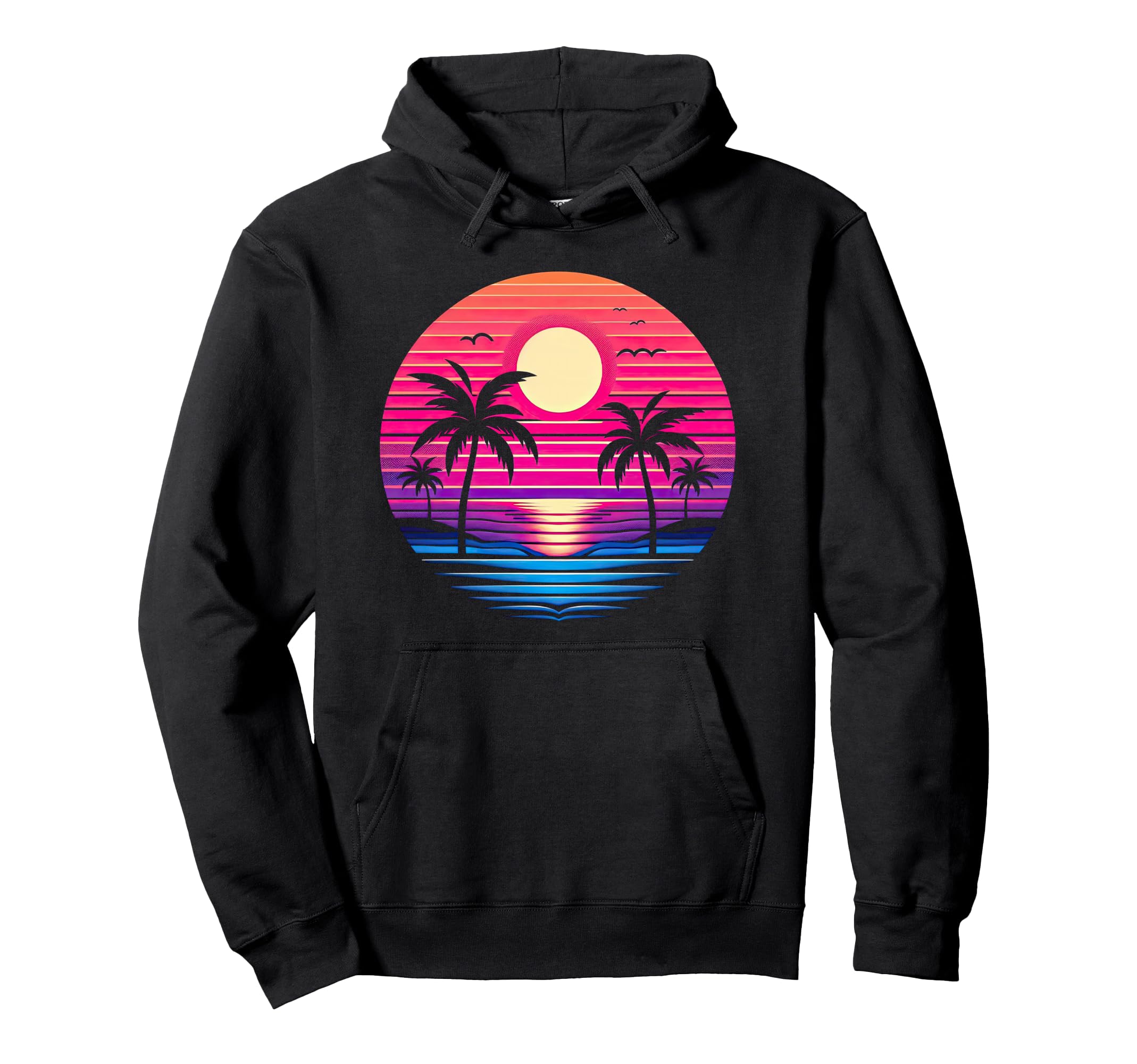 Synthwave Vaporwave Tropical Palm Trees Hoodie - Trendy Graphic Men Women - T-Shirt, Sweatshirt, Hoodie