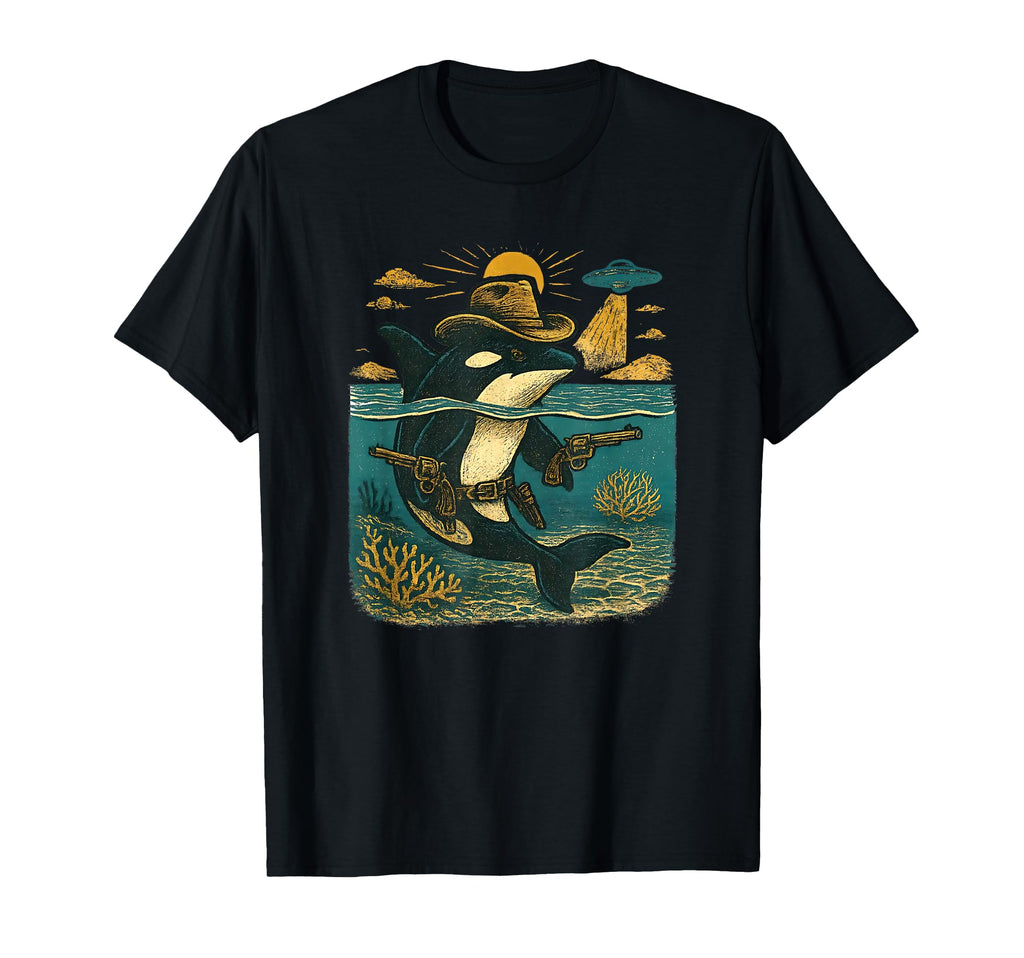 Western Cowboy Orca Ufo Killer Whale Lover T-Shirt - Trendy Graphic Unisex - T-Shirt, Sweatshirt, Hoodie
