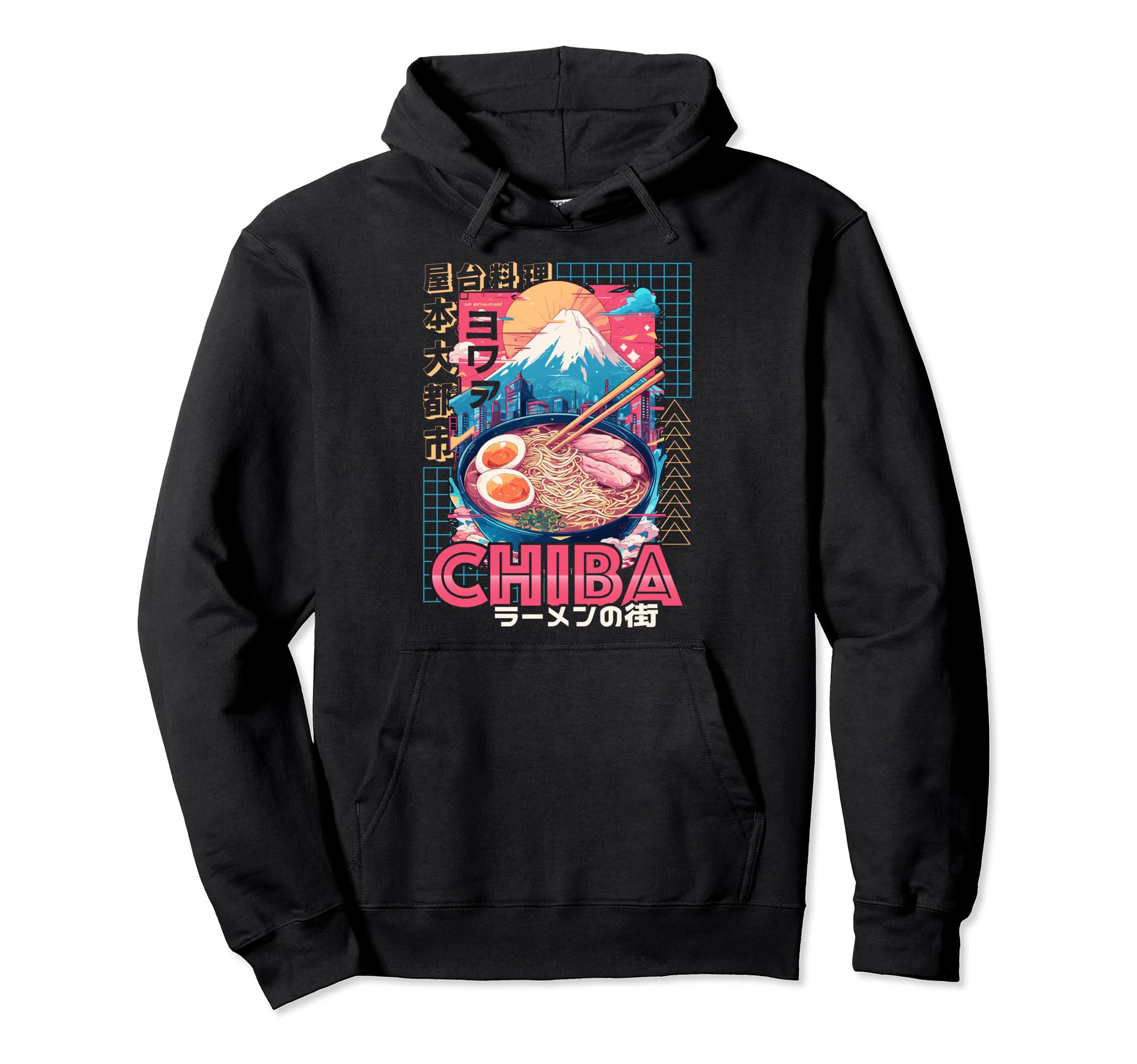 Chiba City 80S Synthwave Ramen Bowl Japan Hoodie - Graphic Print for Adults - T-Shirt, Sweatshirt, Hoodie