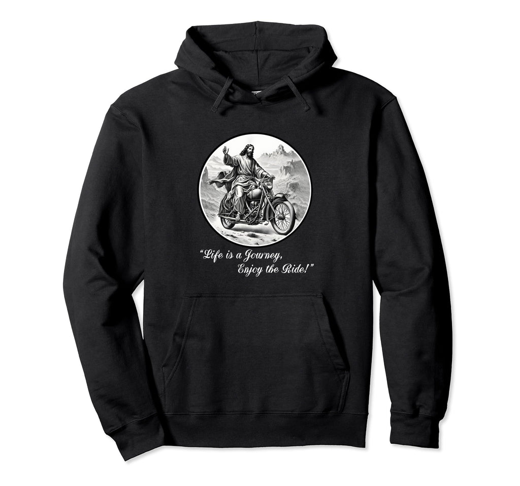 Jesus Riding Motorcycle Life Ride Hoodie - Fun Novelty Design for Adults - T-Shirt, Sweatshirt, Hoodie