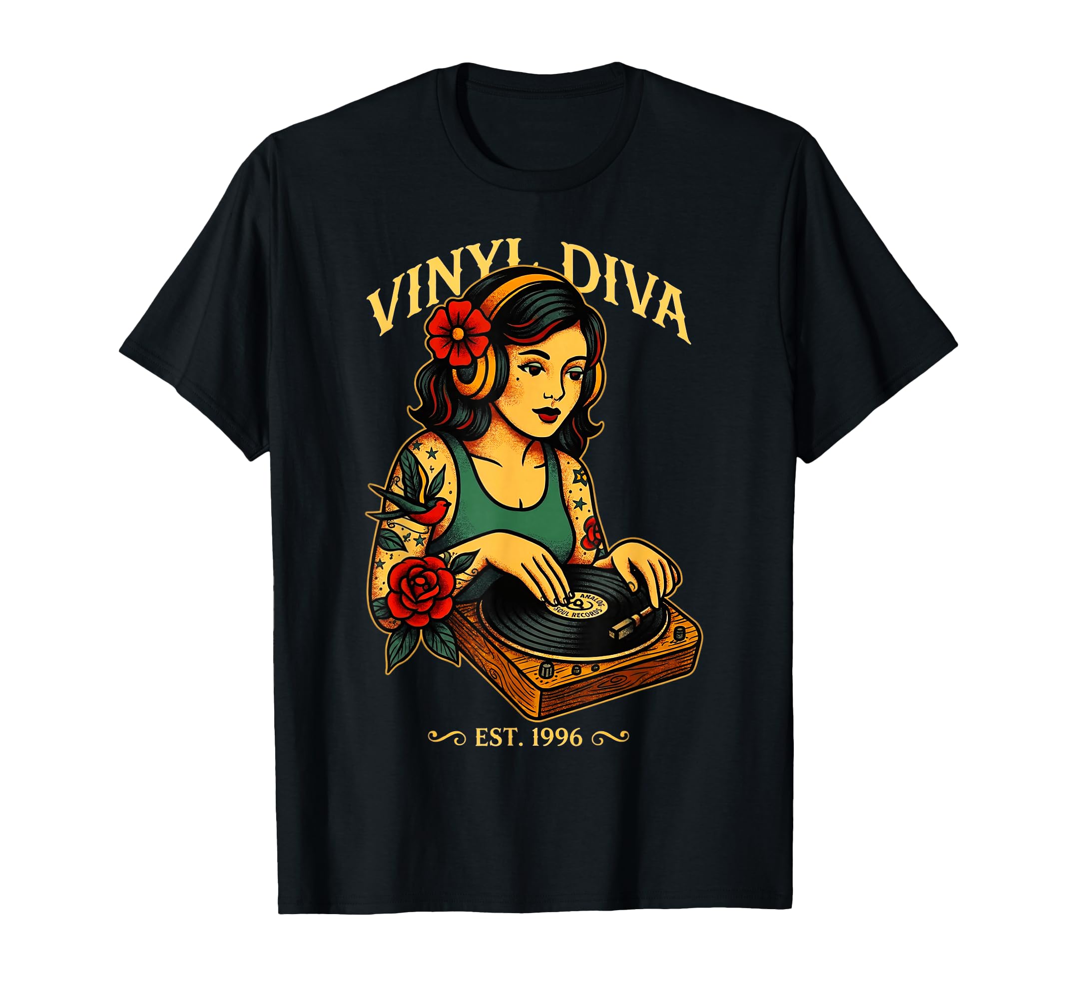 Vinyl Diva Dj Funny Record Player T-Shirt - Fun Novelty Design for Adults - T-Shirt, Sweatshirt, Hoodie