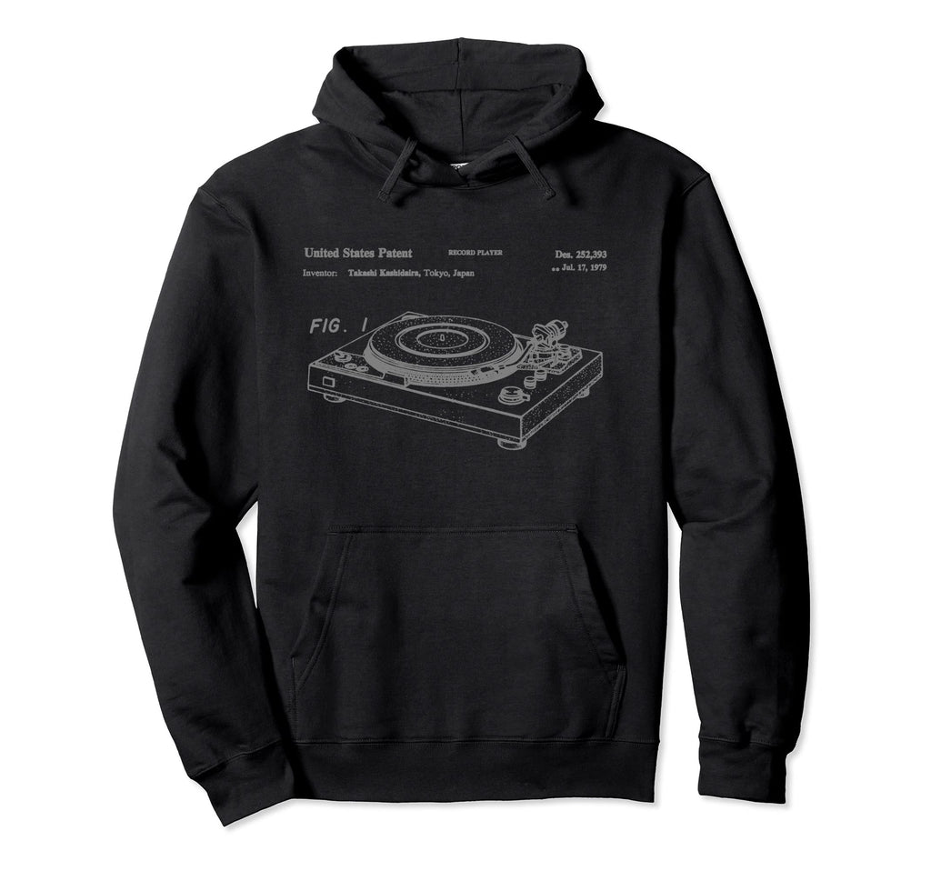 Vinyl Record Player Patent Blueprint Dj Hoodie - Graphic Print for Adults - T-Shirt, Sweatshirt, Hoodie