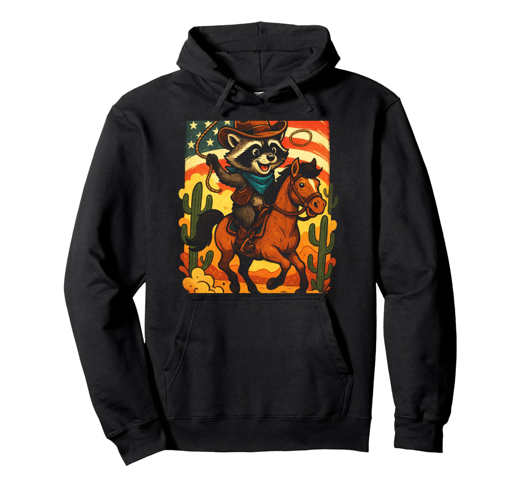 Cowboy Racoon Western Adventure Hoodie - Unique Graphic Men Women - T-Shirt, Sweatshirt, Hoodie