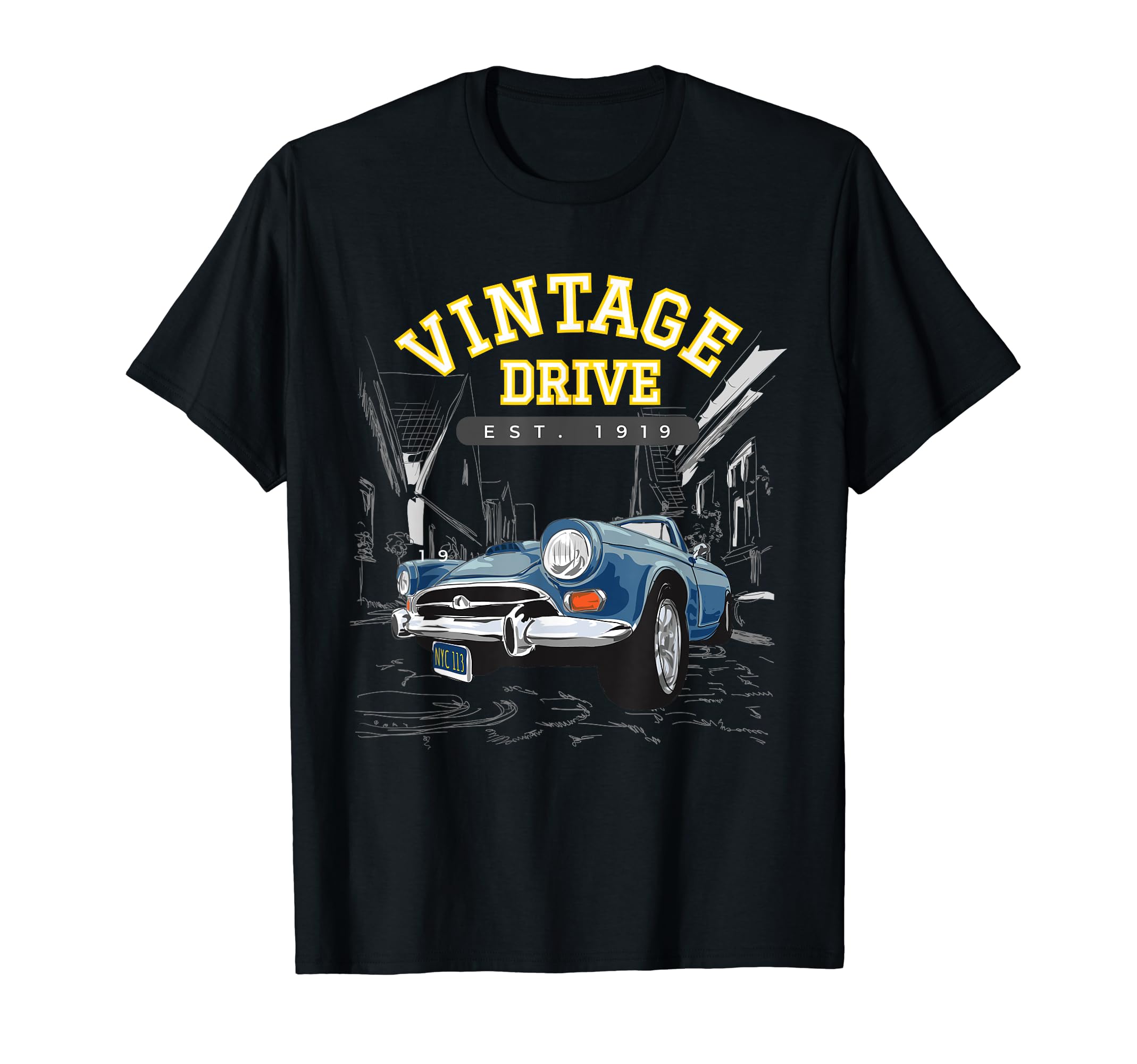 Car Drive 1919 Old School American T-Shirt - Custom Art Print Men Women - T-Shirt, Sweatshirt, Hoodie