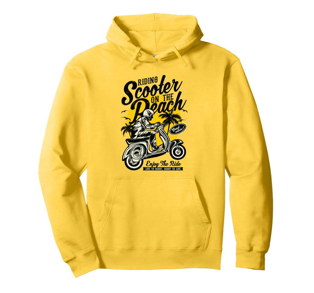 Scooter Beach Distressed Hoodie - Fun Novelty Design Unisex - T-Shirt, Sweatshirt, Hoodie