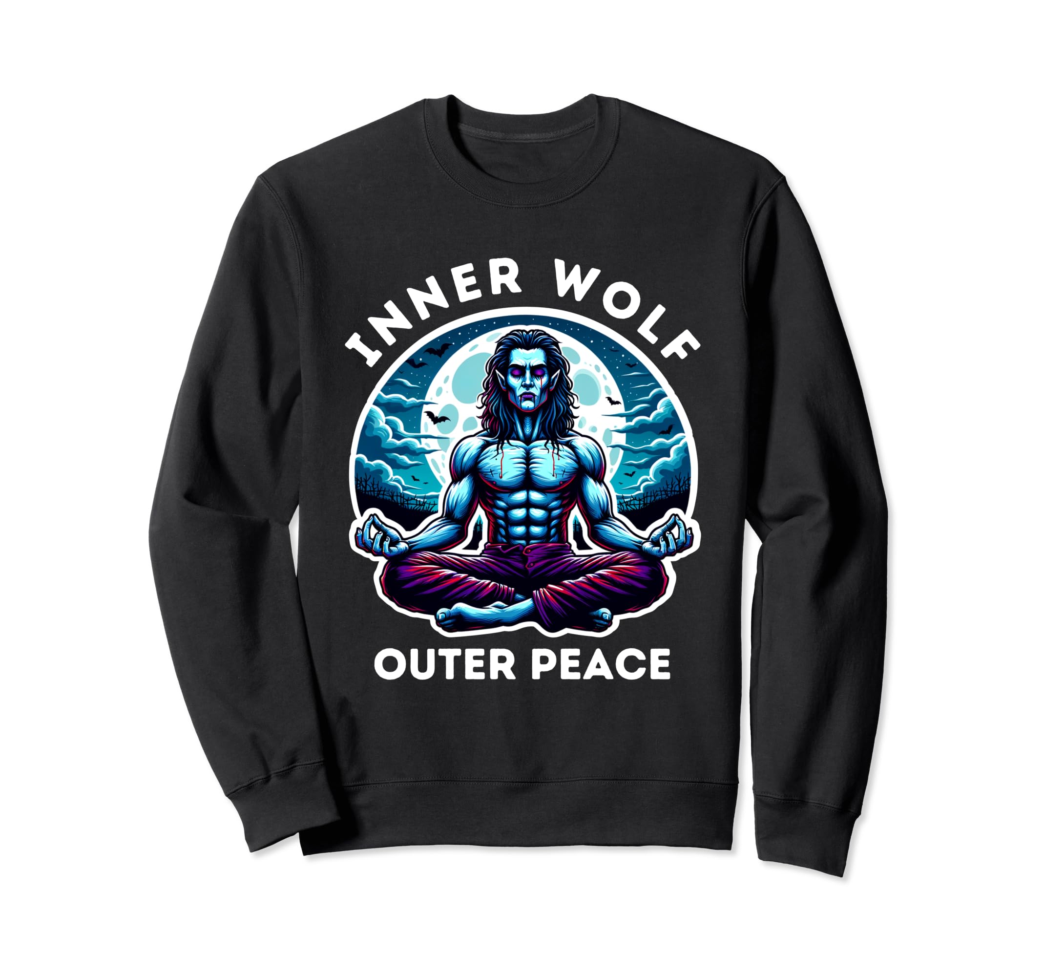 Meditating Werewolf Moonlight Sweatshirt - Casual Everyday Wear Men Women - T-Shirt, Sweatshirt, Hoodie