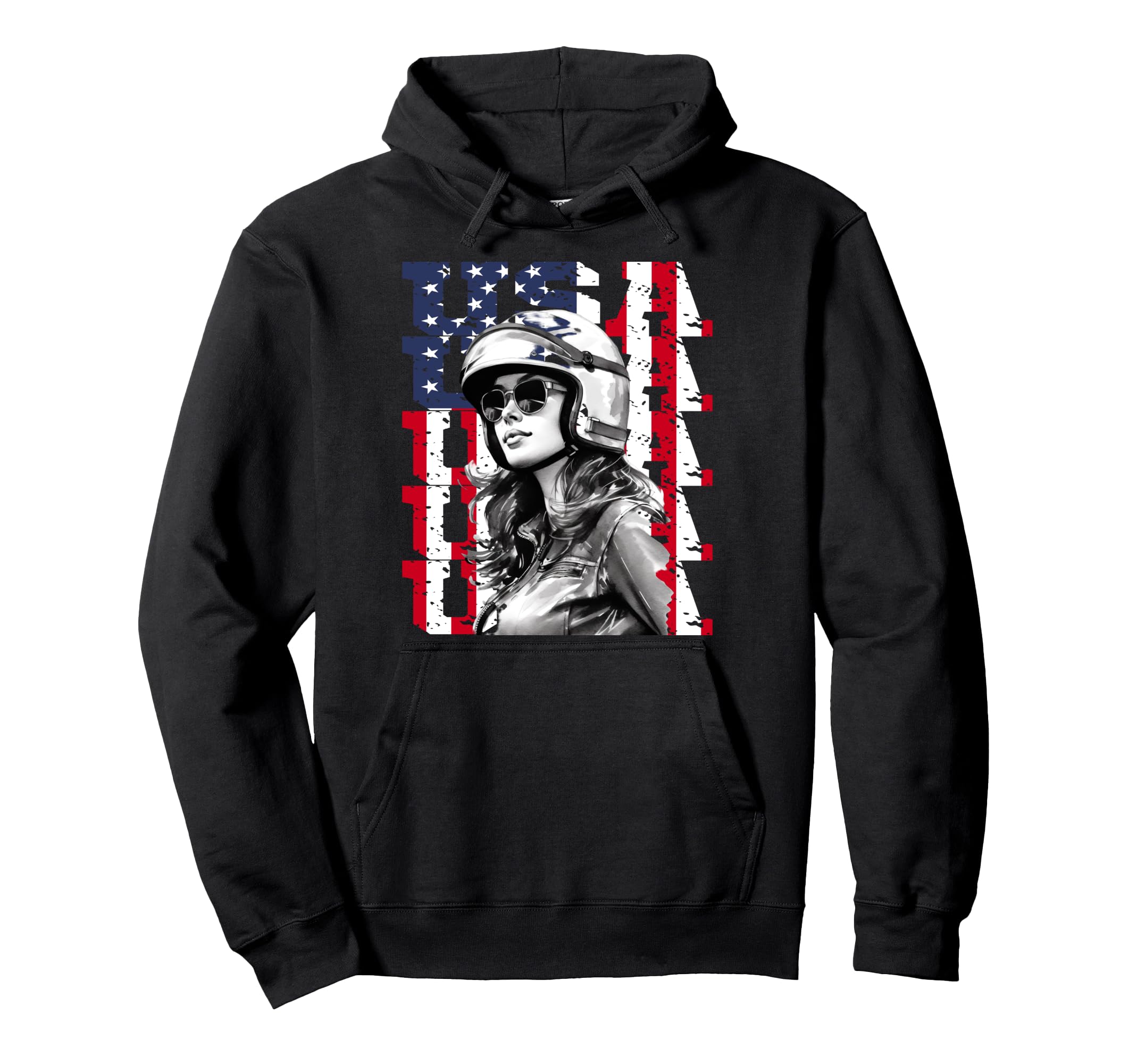 Motorcycle American Flag Helmet Biker Hoodie - Graphic Print Unisex - T-Shirt, Sweatshirt, Hoodie