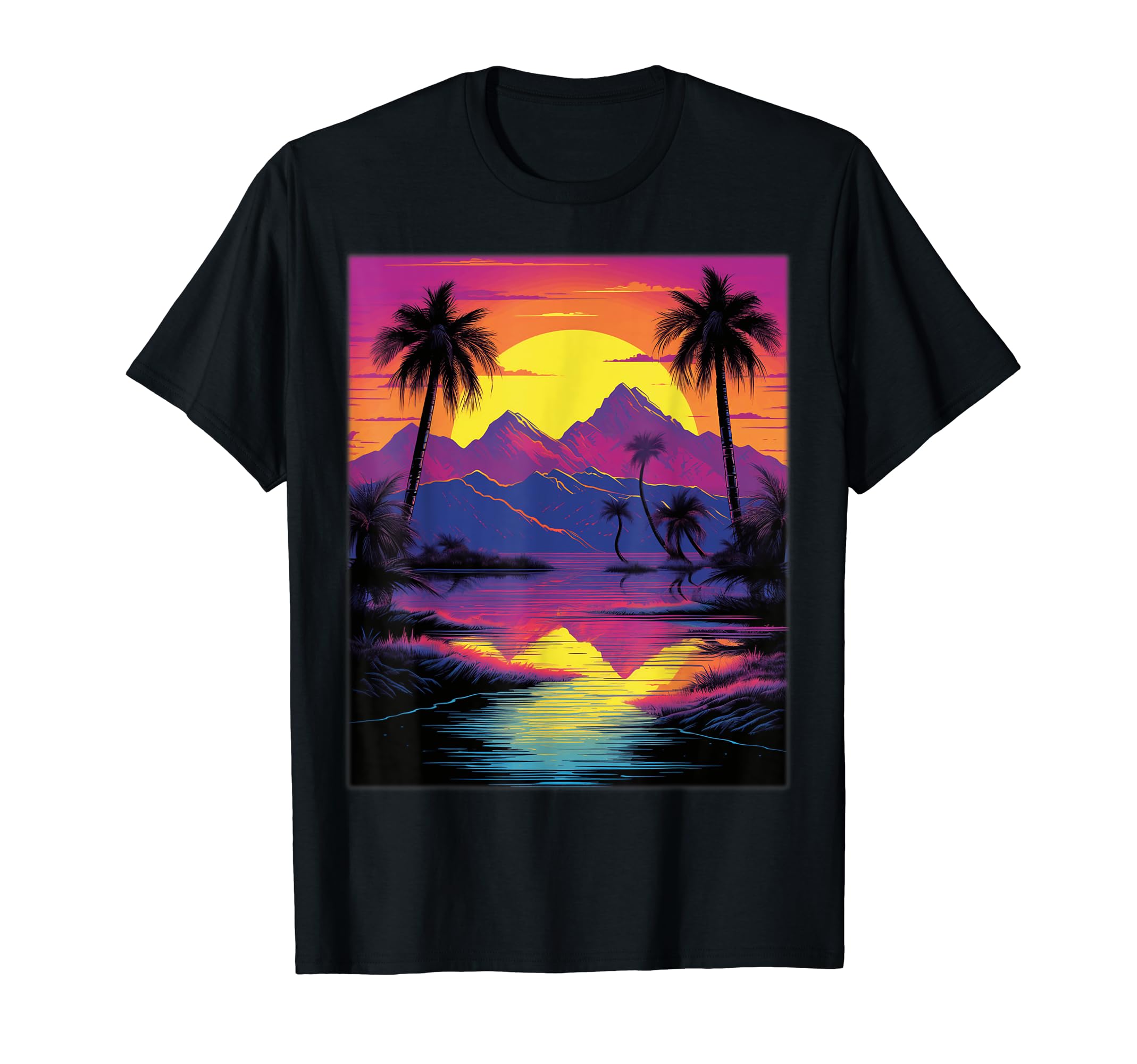 Vaporwave Aesthetic Sunset Mountains T-Shirt - Minimalist Print for Adults - T-Shirt, Sweatshirt, Hoodie