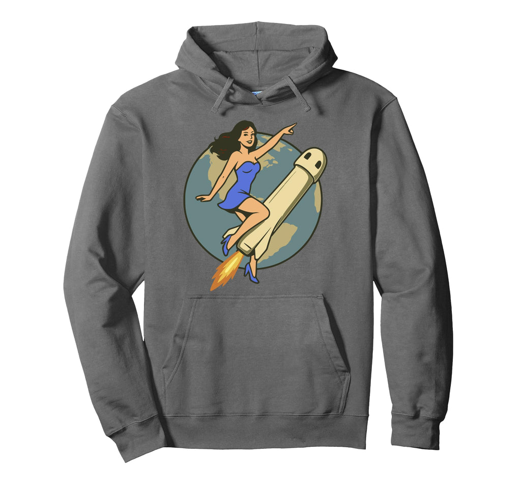 Pin Up Space Trip Rocket Funny Hoodie - Minimalist Print for Adults - T-Shirt, Sweatshirt, Hoodie