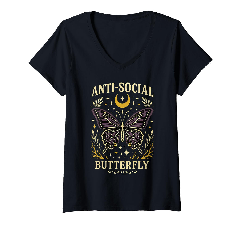 Womens Anti Social Butterfly Moon Stars T-Shirt - Minimalist Print Unisex - T-Shirt, Sweatshirt, Hoodie