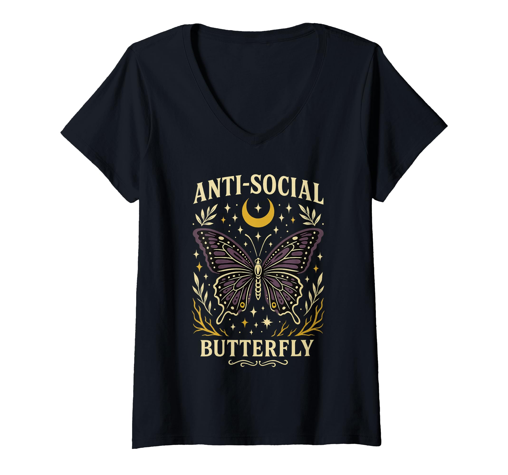 Womens Anti Social Butterfly Moon Stars T-Shirt - Minimalist Print Unisex - T-Shirt, Sweatshirt, Hoodie