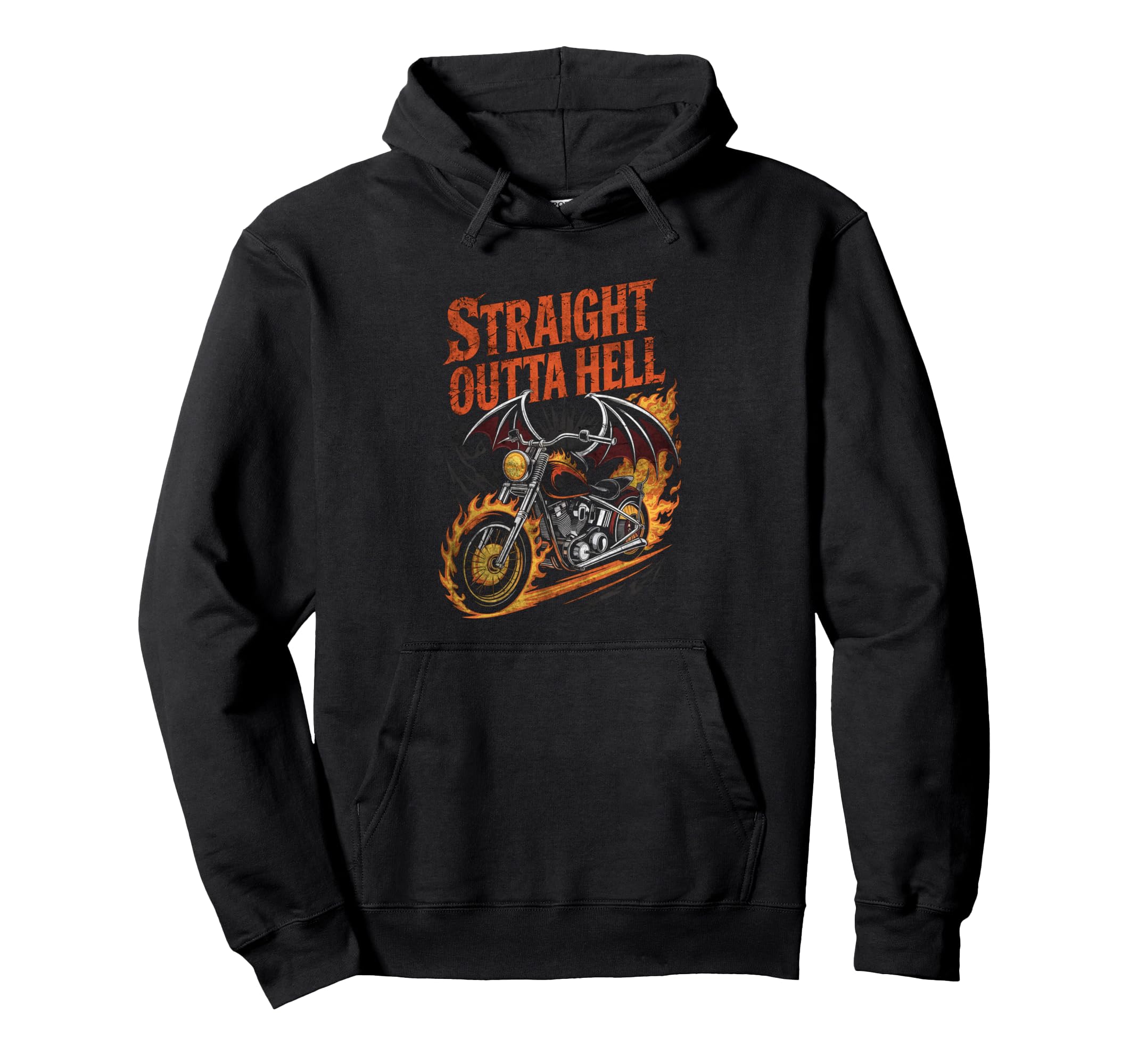 Straight Outta Hell Motorcycle Biker Hoodie - Trendy Graphic Unisex - T-Shirt, Sweatshirt, Hoodie