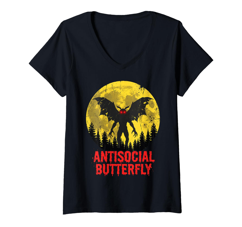 Womens Antisocial Butterfly V Neck T-Shirt - Fun Novelty Design for Adults - T-Shirt, Sweatshirt, Hoodie