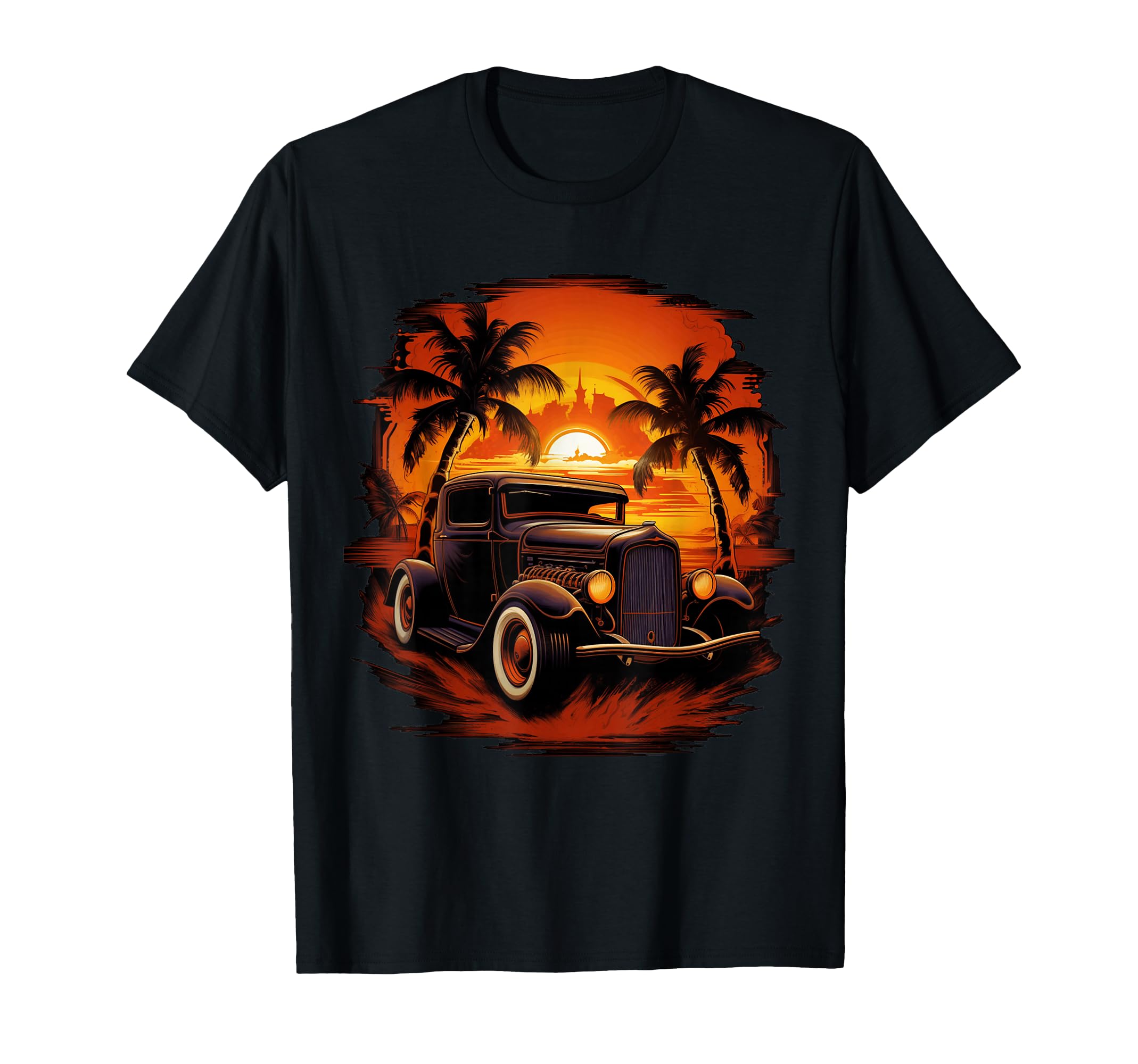 Hot Rod Sunset Palms Rat Rod Car T-Shirt - Aesthetic Graphic Men Women - T-Shirt, Sweatshirt, Hoodie