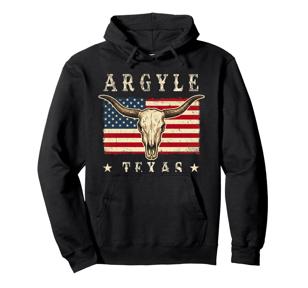 Argyle Texas Western Patriotic Skull Hoodie - Unique Graphic Unisex - T-Shirt, Sweatshirt, Hoodie