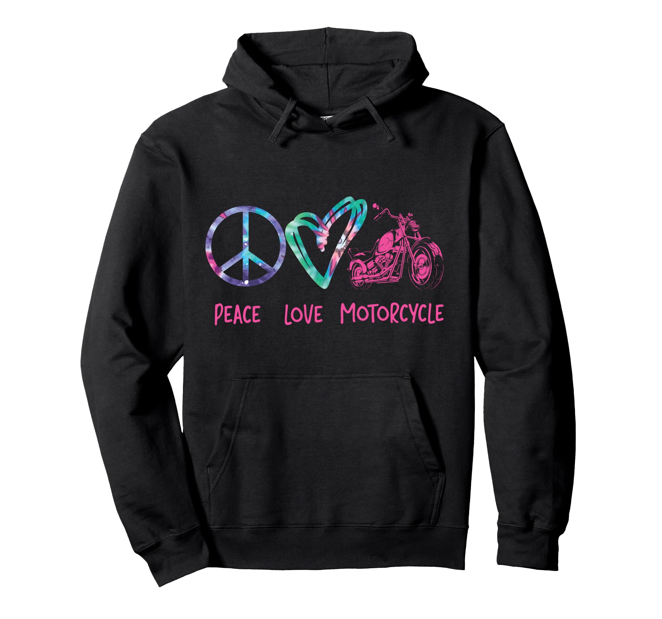 Motorcycle Biker Tie Dye Peace Love Hoodie - Fun Novelty Design Men Women - T-Shirt, Sweatshirt, Hoodie