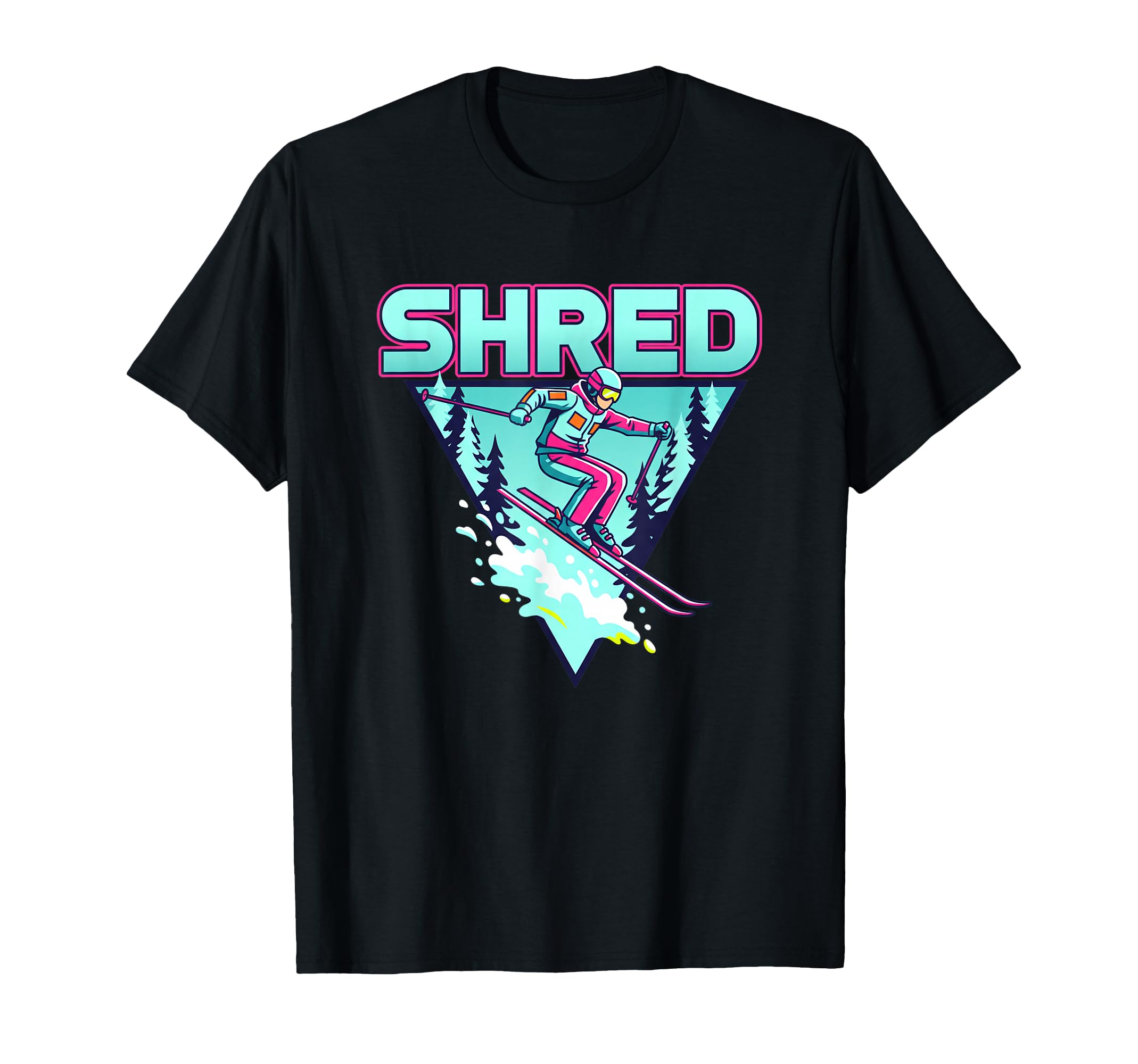 Shred Skiing 80S Synthwave Snowboarder T-Shirt - Graphic Print Unisex - T-Shirt, Sweatshirt, Hoodie